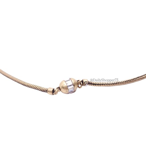 Ann Taylor Antique Gold Necklace with Baguette Cut Glass Rhinestone Beads - Picture 4 of 6